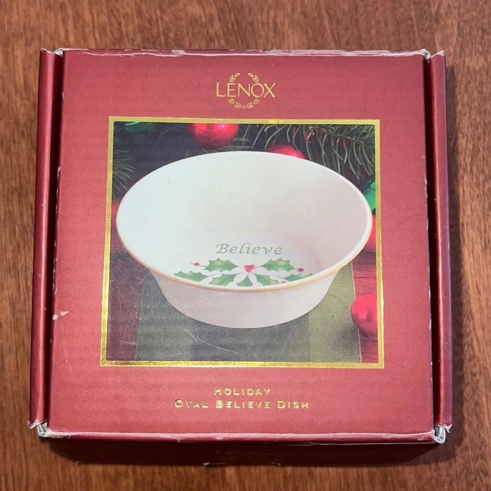 Lenox Holiday Oval Believe Dish Glass Holiday Decor Christmas Decoration